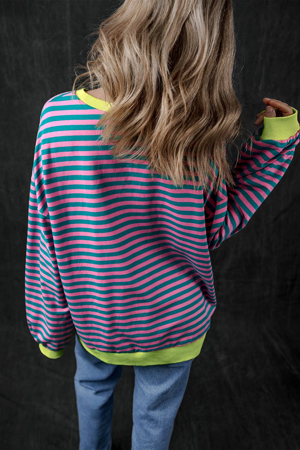 Women Stripe Print Long Sleeve Loose Fit Sweatshirt |