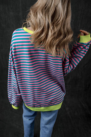 Women Stripe Print Long Sleeve Loose Fit Sweatshirt |