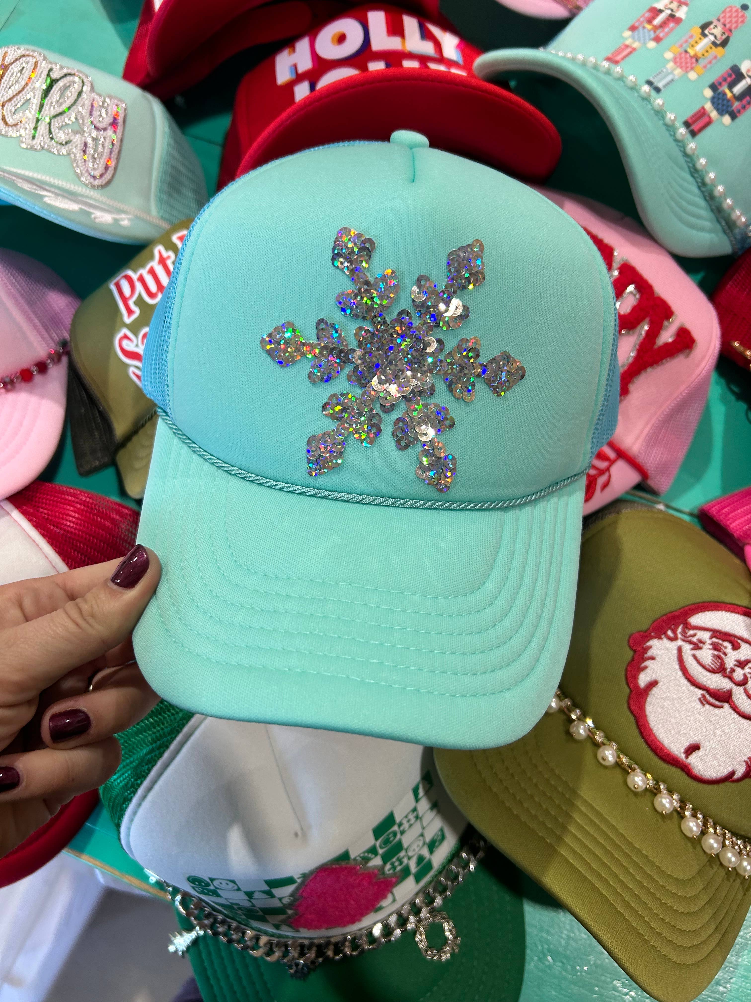 Sequin Snowflake Trucker Hat | Christmas Caps| Holiday |