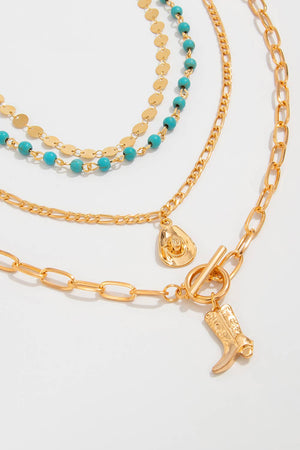 Western Cowgirl Boots Turquoise Beading Necklace Set | 4pcs