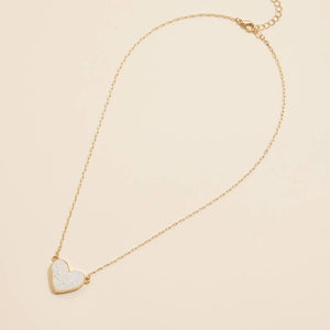 Heart Druzy Stone Charm Short Necklace
