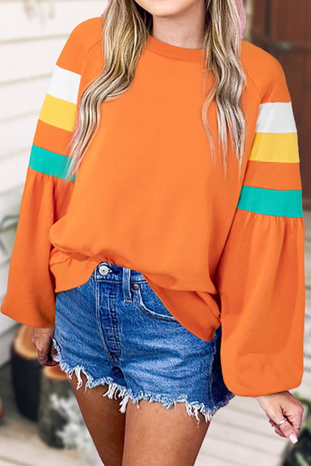 Color Block Balloon Sleeve Top |