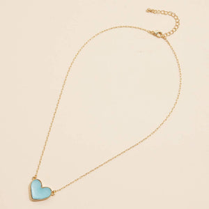 Heart Druzy Stone Charm Short Necklace