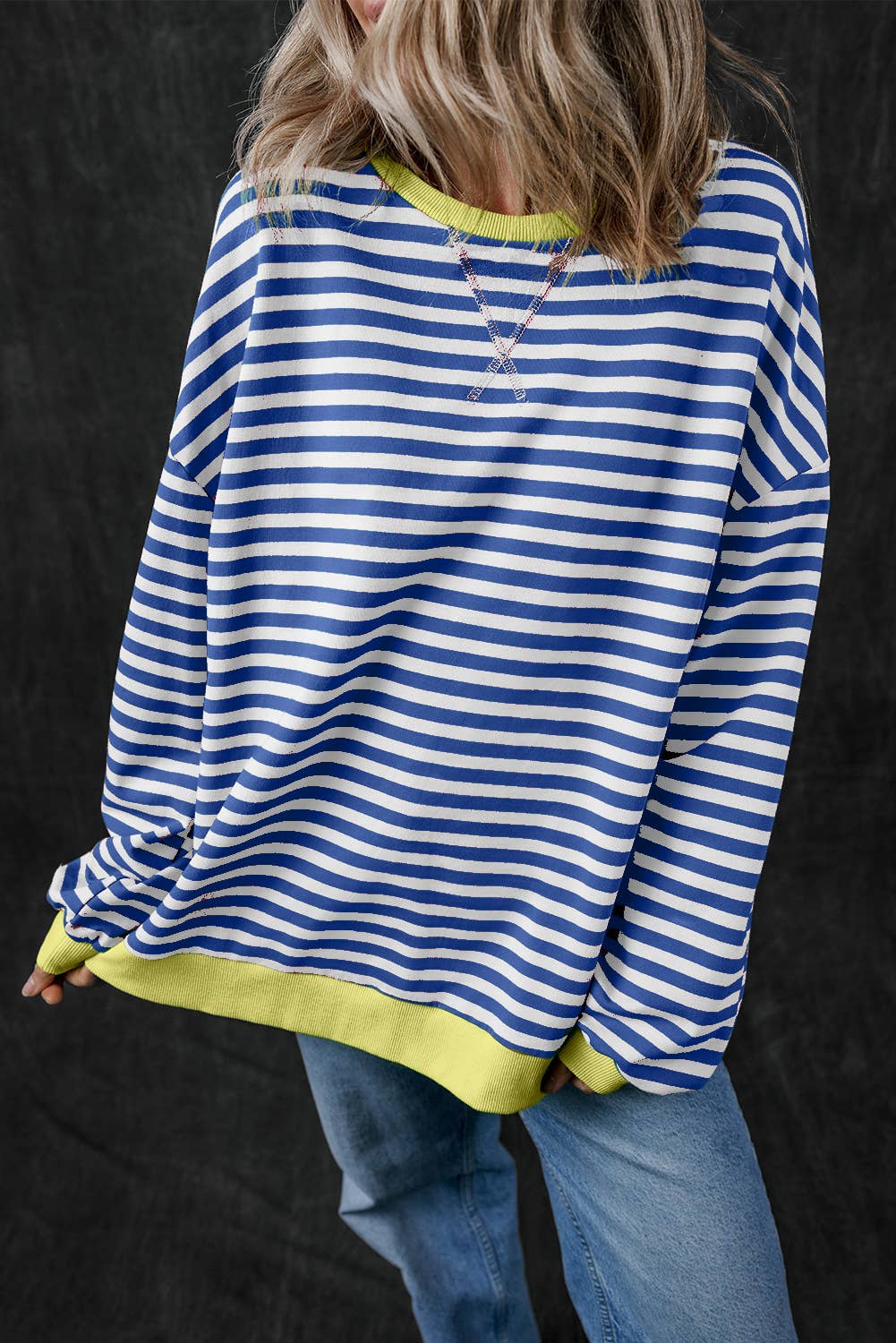 Women Stripe Print Long Sleeve Loose Fit Sweatshirt |