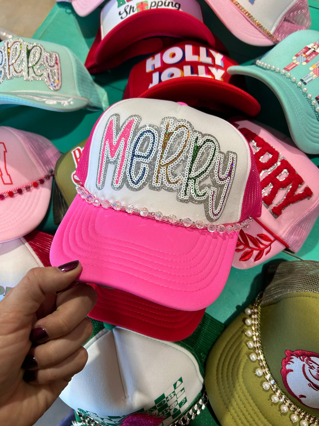 Sequin MERRY Trucker Hat | Christmas Caps | Jolly | Santa