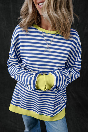 Women Stripe Print Long Sleeve Loose Fit Sweatshirt |