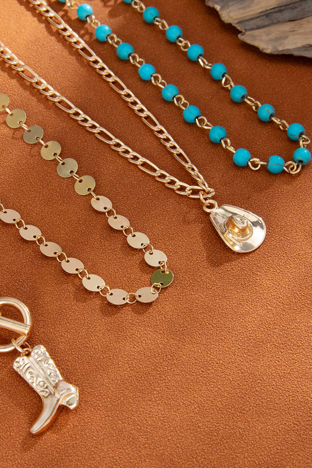 Western Cowgirl Boots Turquoise Beading Necklace Set | 4pcs