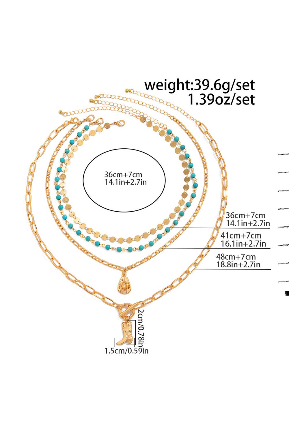 Western Cowgirl Boots Turquoise Beading Necklace Set | 4pcs