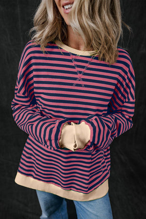 Women Stripe Print Long Sleeve Loose Fit Sweatshirt |