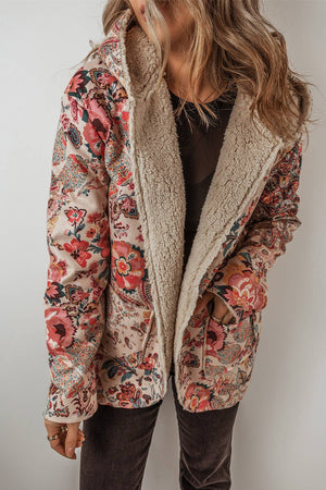 Paisley Floral Print Sherpa Lined Hooded Jacket |