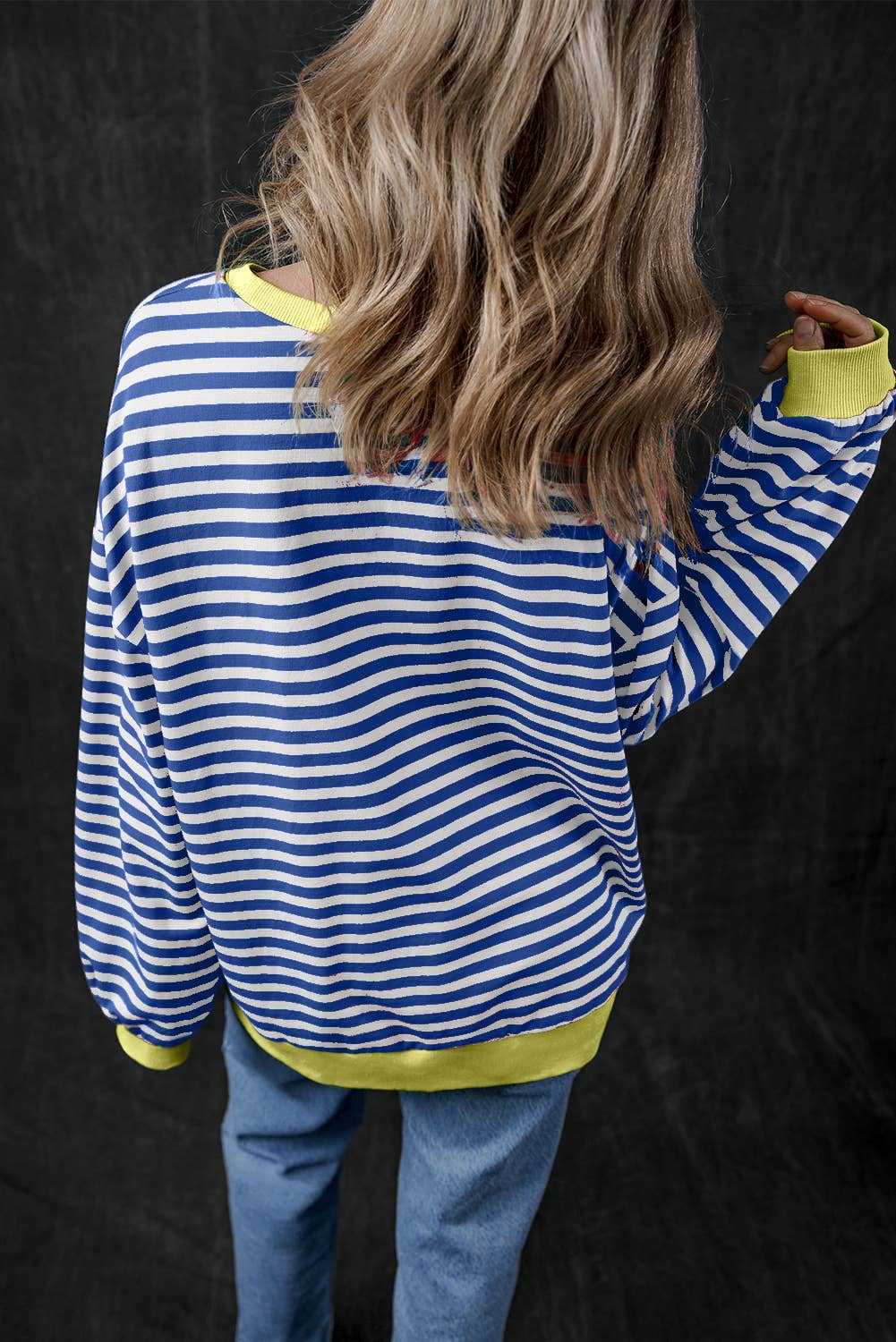 Women Stripe Print Long Sleeve Loose Fit Sweatshirt |