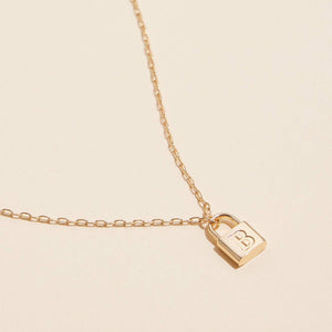 Golden Initial Lock Pendant Necklace