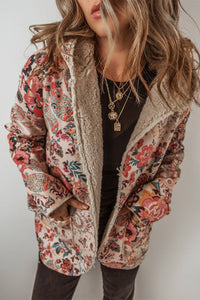 Paisley Floral Print Sherpa Lined Hooded Jacket |