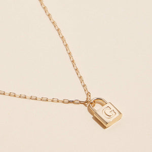 Golden Initial Lock Pendant Necklace