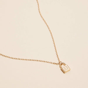 Golden Initial Lock Pendant Necklace