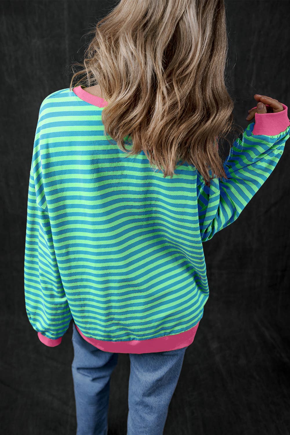 Women Stripe Print Long Sleeve Loose Fit Sweatshirt |
