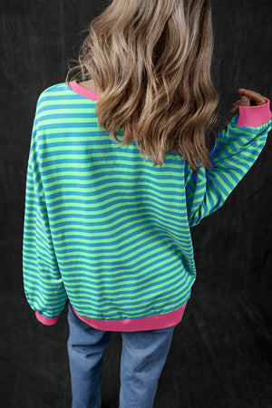 Women Stripe Print Long Sleeve Loose Fit Sweatshirt |