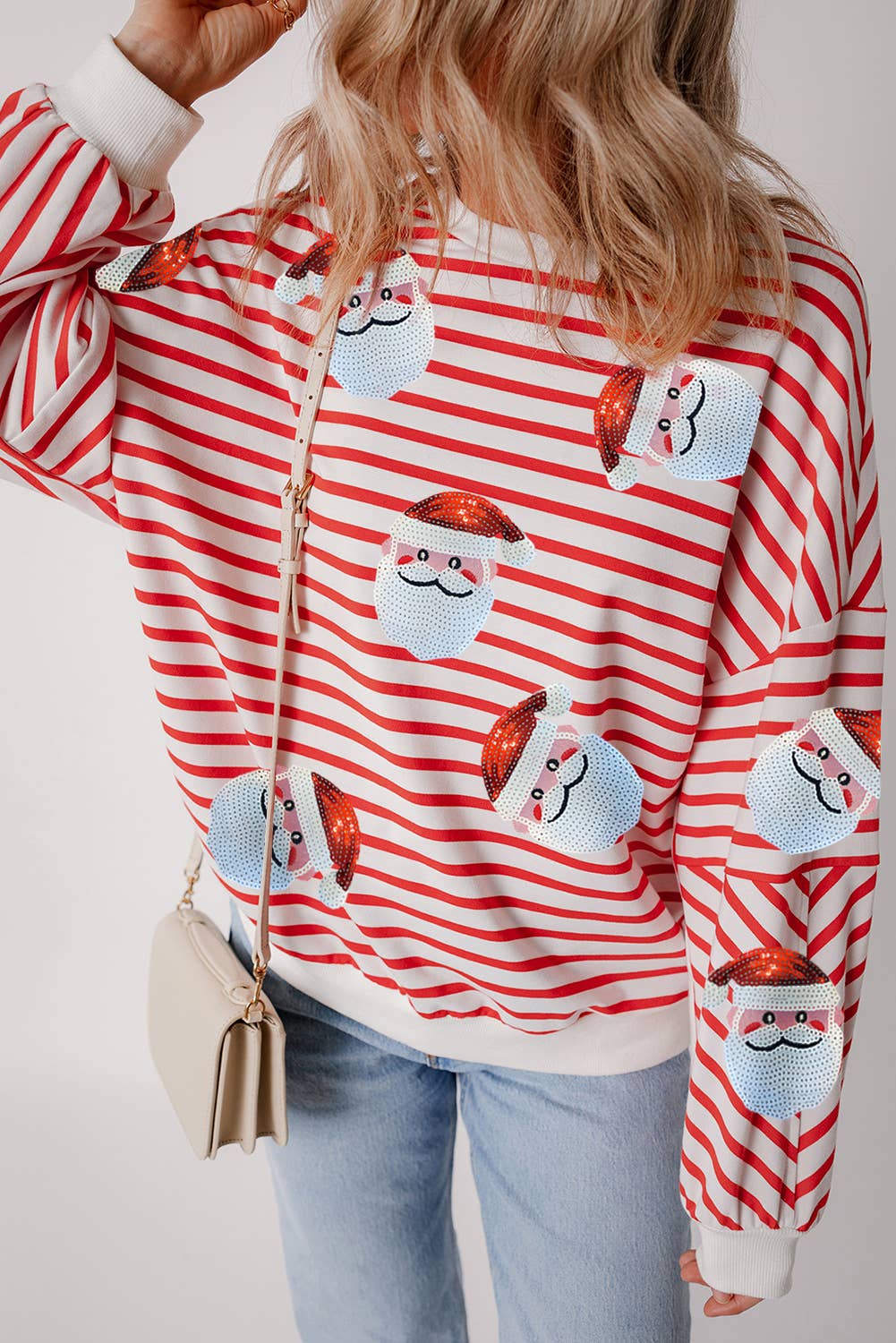 Sequin Santa Claus Christmas Striped Sweatshirt | S-XL