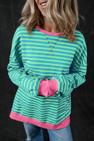 Women Stripe Print Long Sleeve Loose Fit Sweatshirt |