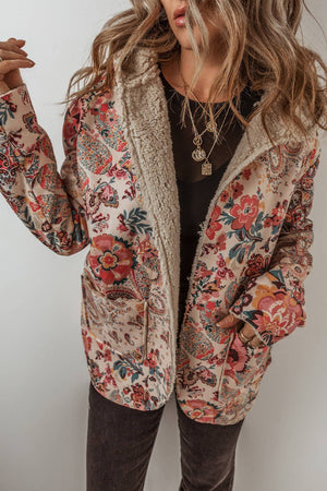 Paisley Floral Print Sherpa Lined Hooded Jacket |