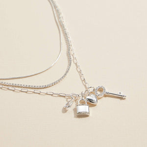 Layered Necklace with Lock, Key & Heart Charms