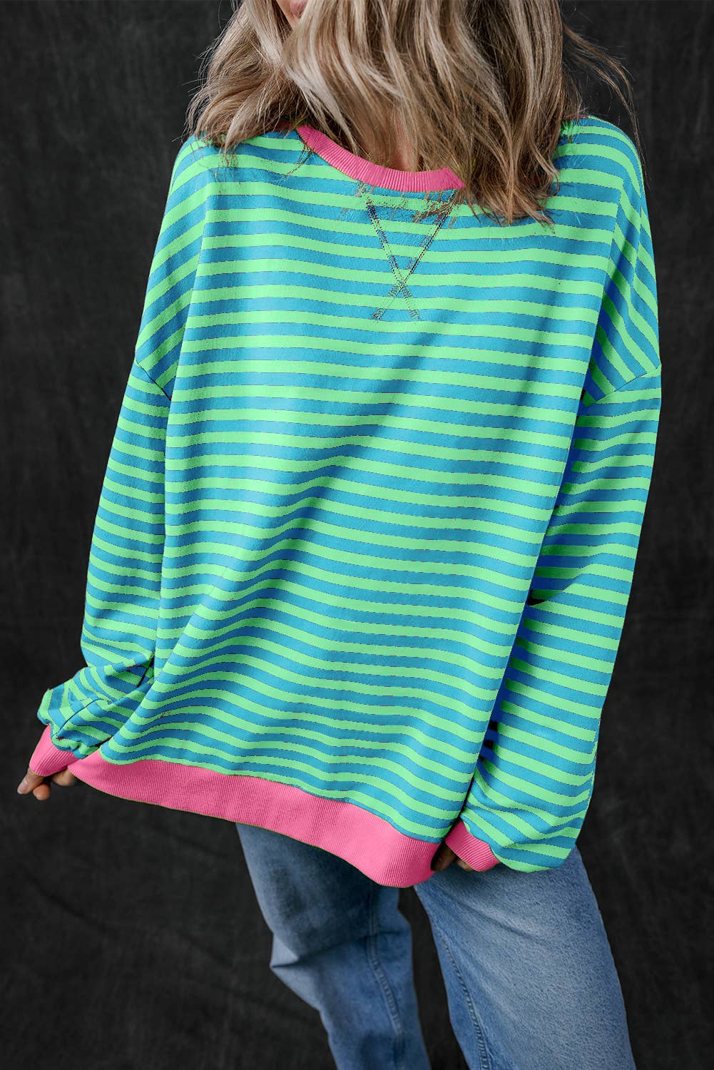 Women Stripe Print Long Sleeve Loose Fit Sweatshirt |