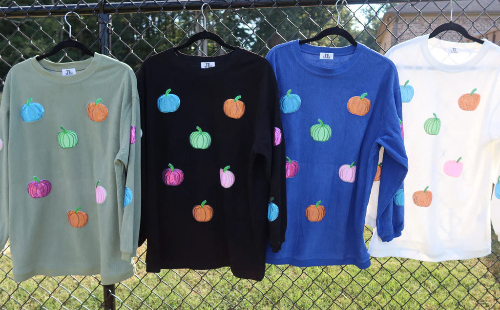 PREORDER Multicolor Pumpkin Sequin Corded Crews