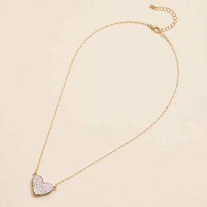 Heart Druzy Stone Charm Short Necklace
