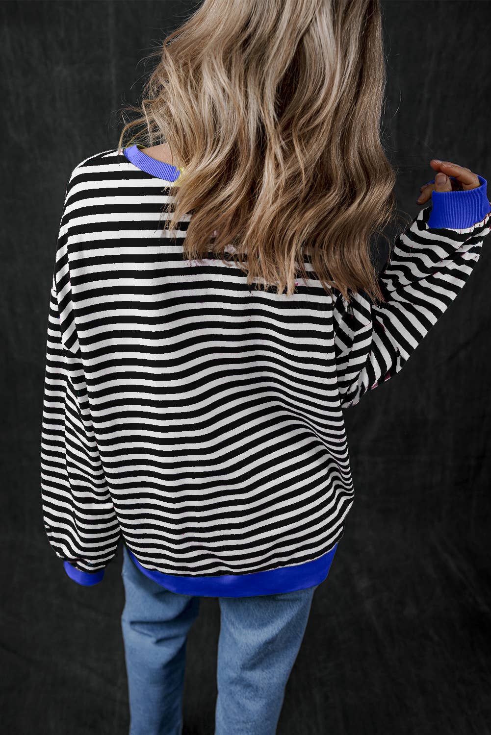 Women Stripe Print Long Sleeve Loose Fit Sweatshirt |