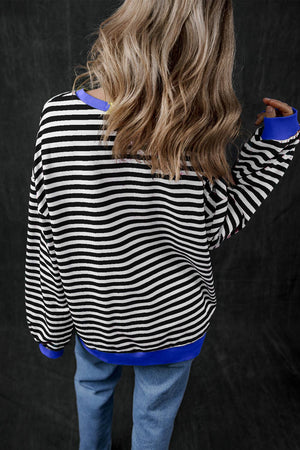 Women Stripe Print Long Sleeve Loose Fit Sweatshirt |