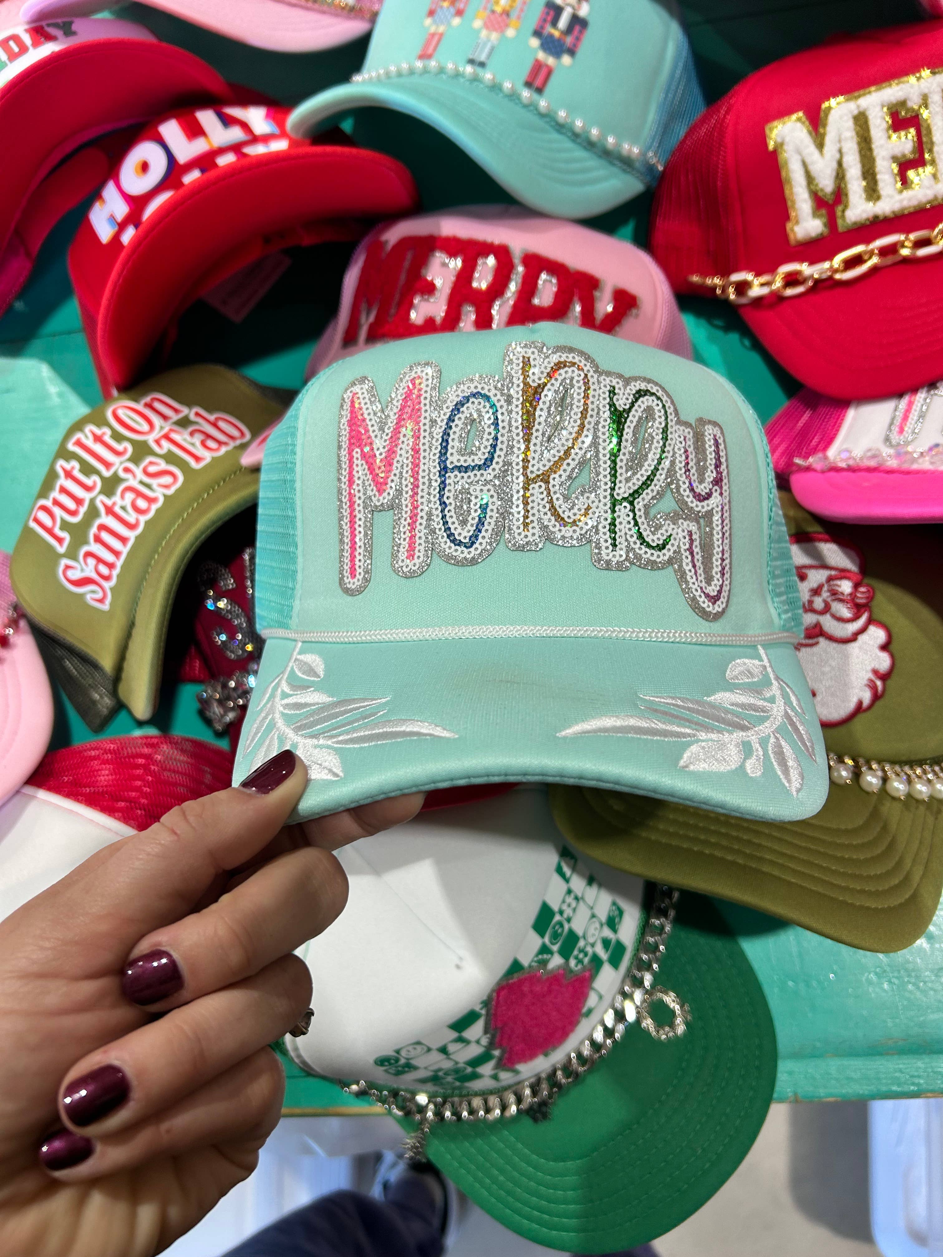 Sequin MERRY Trucker Hat | Christmas Caps | Jolly | Santa