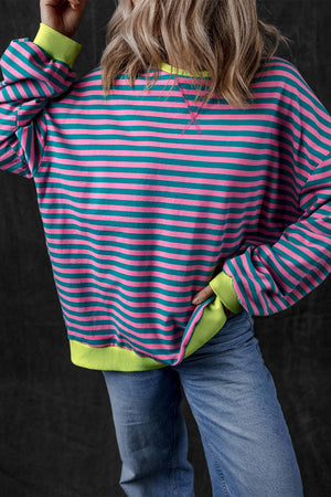 Women Stripe Print Long Sleeve Loose Fit Sweatshirt |