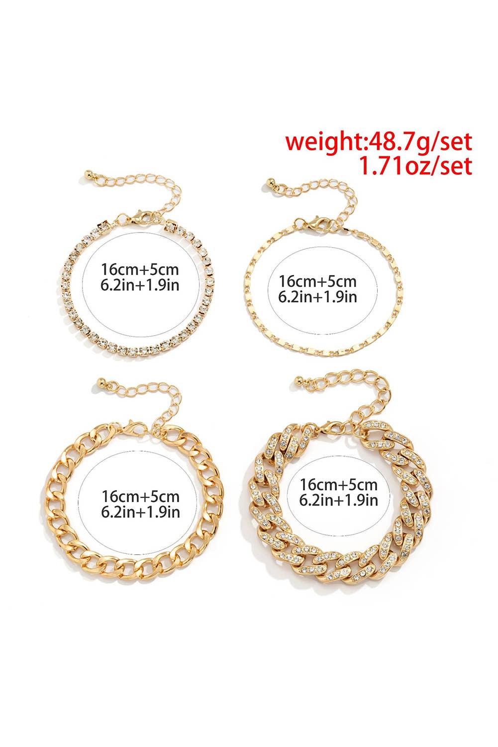 Rhinestone * 4pcs Adjustable Chain Bracelet Sets