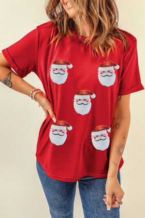 Sequin Christmas Santa Graphic Short Sleeve Tee  |