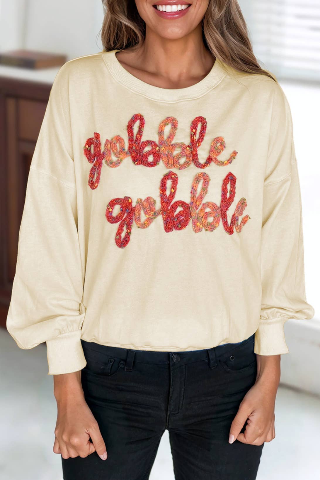 Thanksgiving Gobble Gobble Embroidered Sweatshirt |