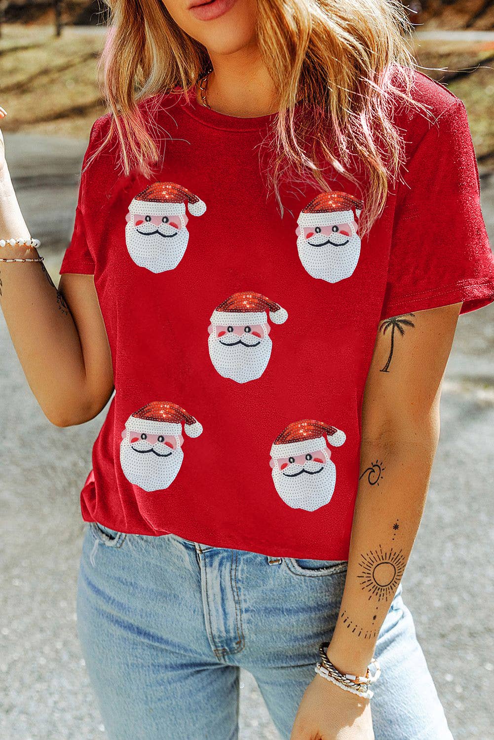 Sequin Christmas Santa Graphic Short Sleeve Tee  |