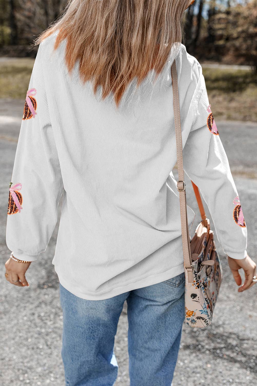 PREORDER  Bow Pumpkin Sequin Corded Crews