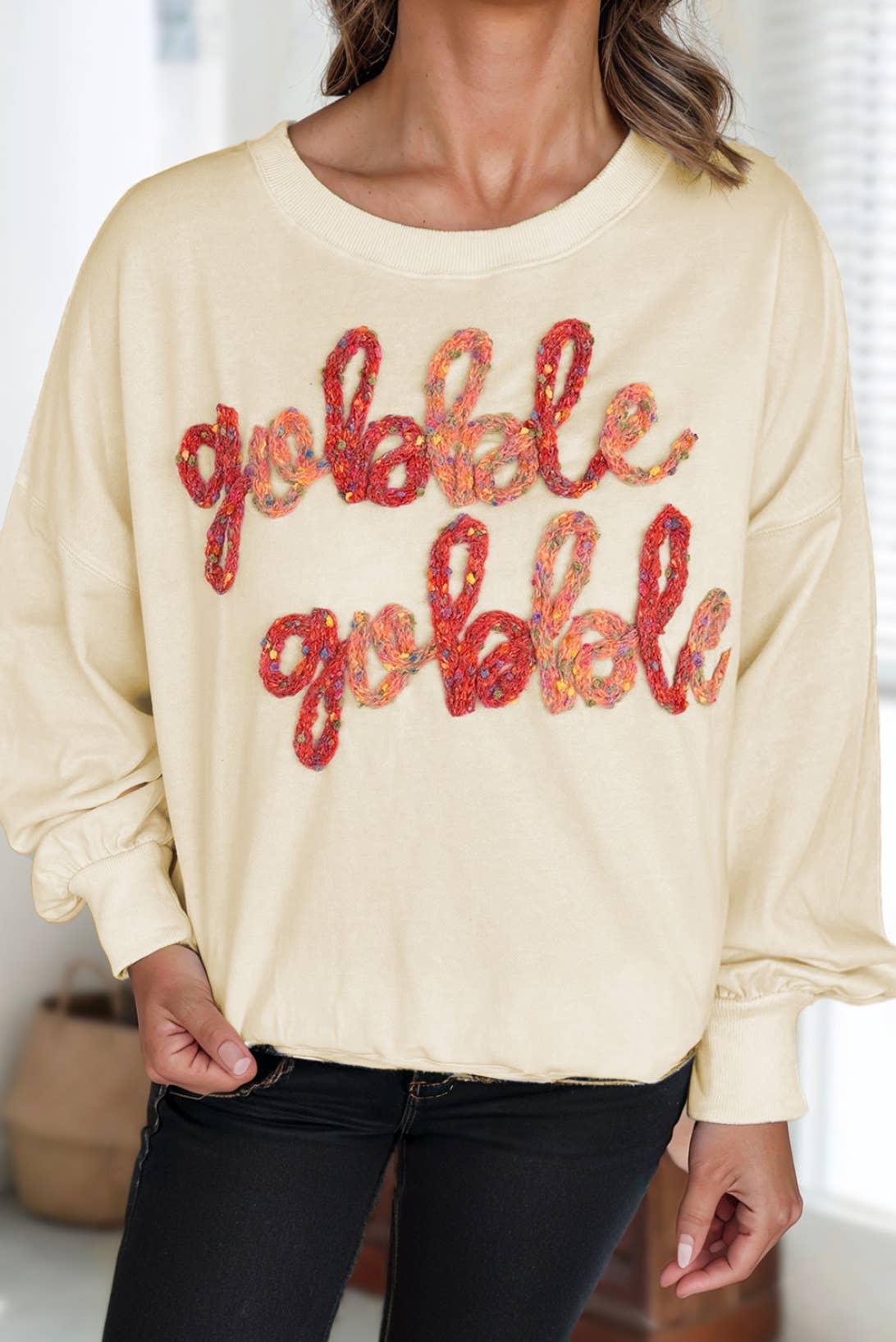 Thanksgiving Gobble Gobble Embroidered Sweatshirt |