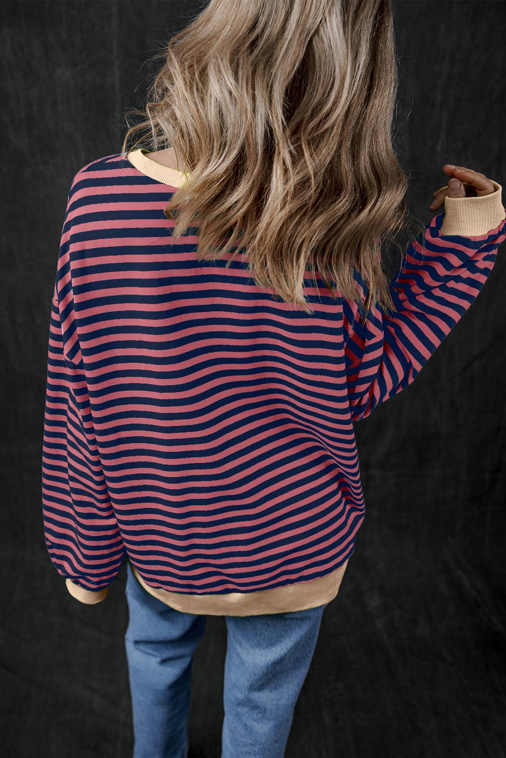 Women Stripe Print Long Sleeve Loose Fit Sweatshirt |