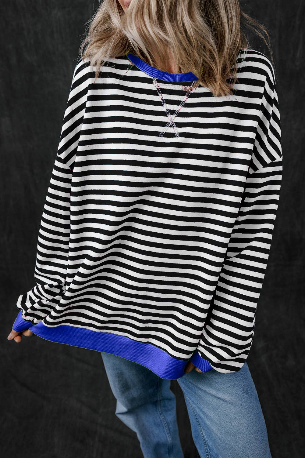Women Stripe Print Long Sleeve Loose Fit Sweatshirt |
