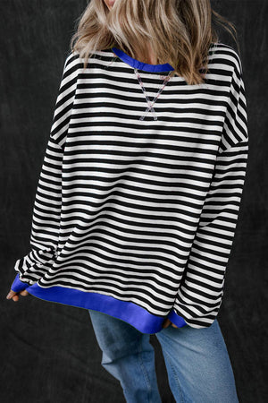 Women Stripe Print Long Sleeve Loose Fit Sweatshirt |