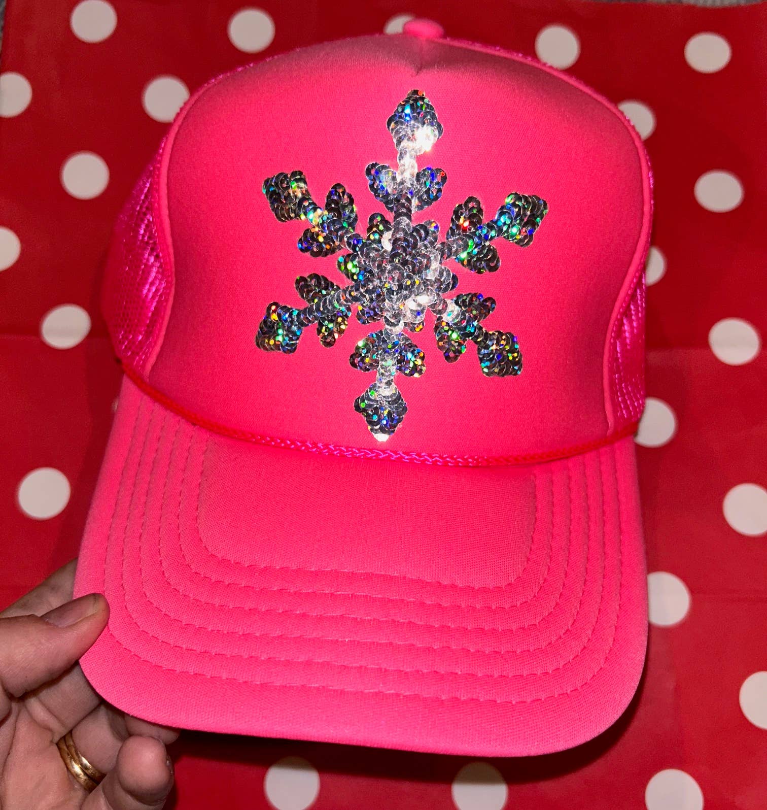 Sequin Snowflake Trucker Hat | Christmas Caps| Holiday |