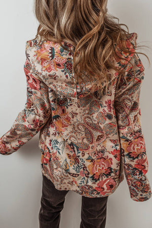 Paisley Floral Print Sherpa Lined Hooded Jacket |