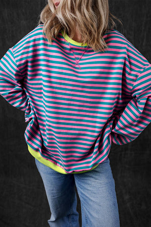 Women Stripe Print Long Sleeve Loose Fit Sweatshirt |