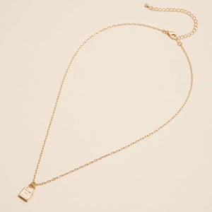 Golden Initial Lock Pendant Necklace