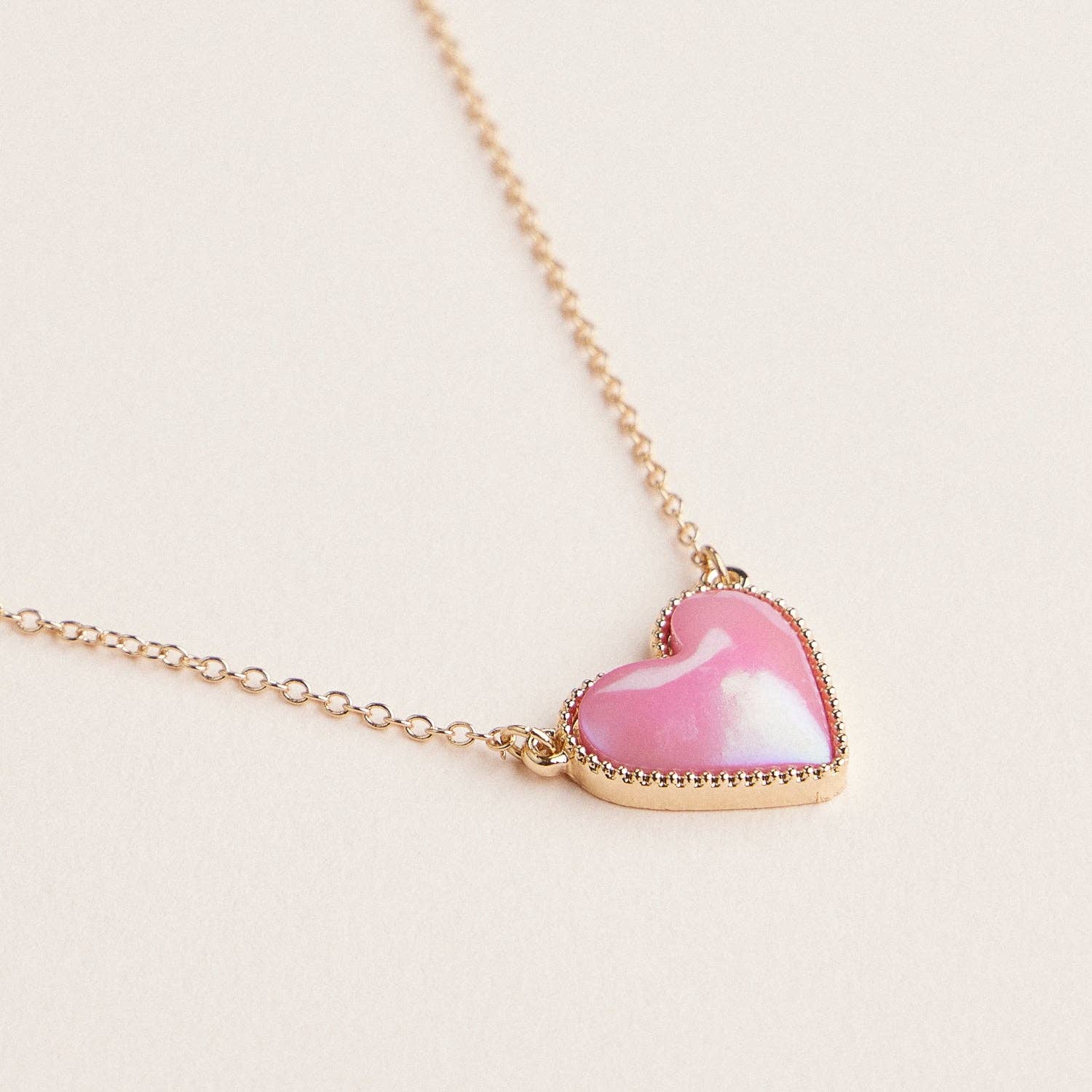 Heart Shaped Enamel Pendant Necklaces in Gold Chain Jewelry