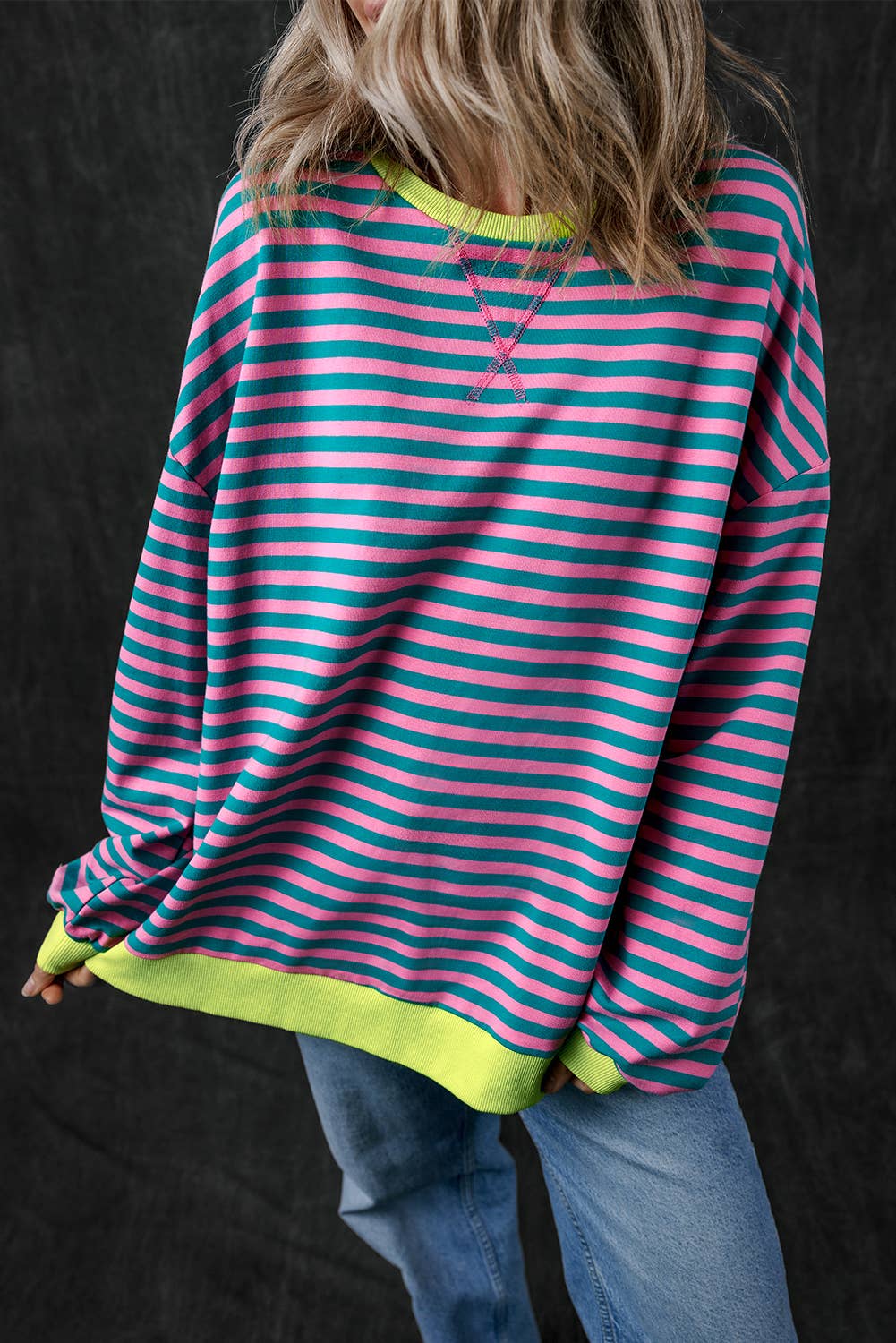 Women Stripe Print Long Sleeve Loose Fit Sweatshirt |