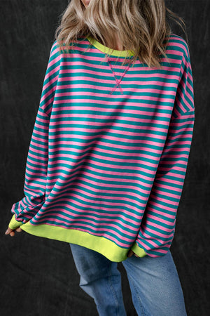 Women Stripe Print Long Sleeve Loose Fit Sweatshirt |