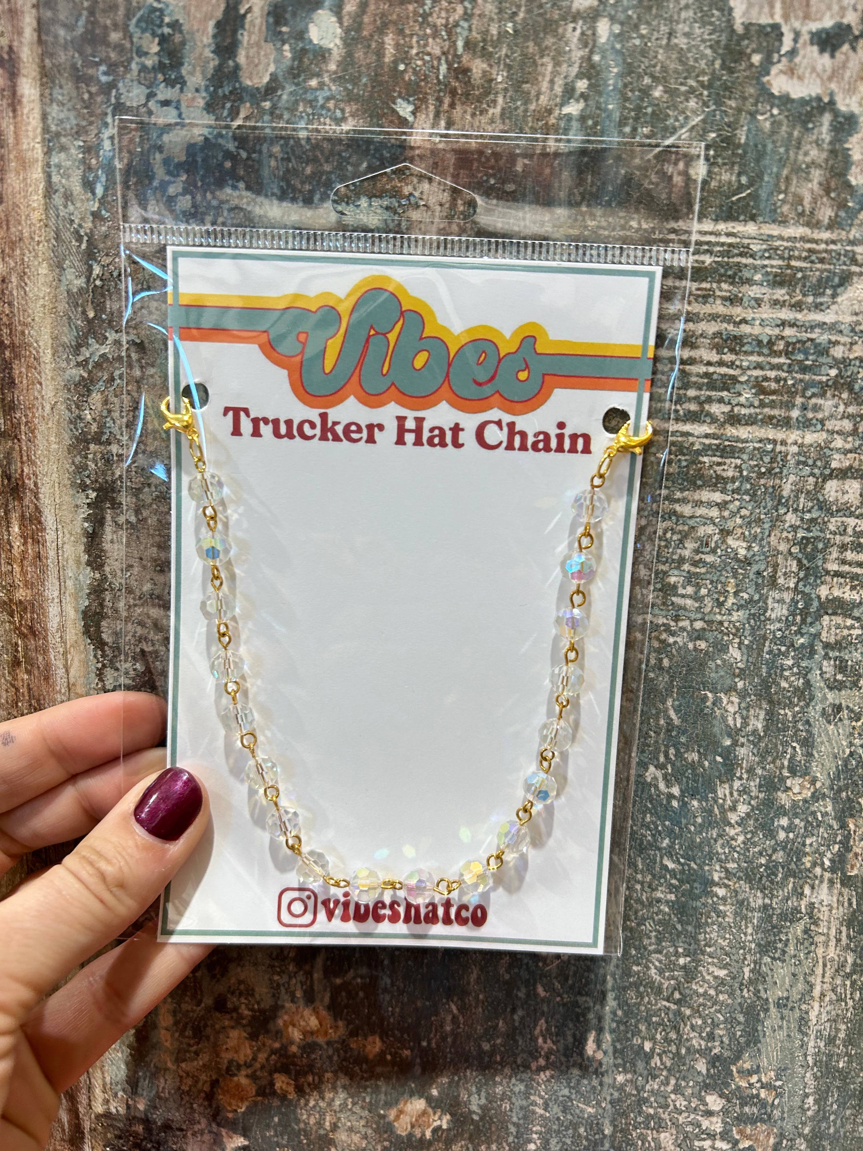 Iridescent Clear Beaded Trucker Chain | Hat Chain