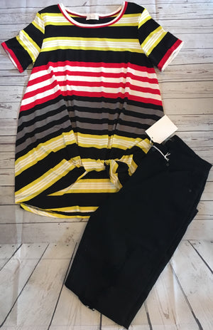 The Addison Red/Black/Yellow Striped Top